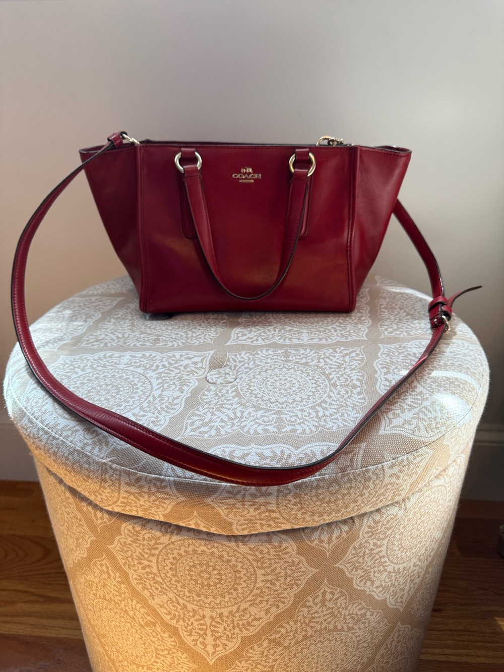 Vintage Coach Deep Red Leather Crosby Mini Satchel with Crossbody Strap